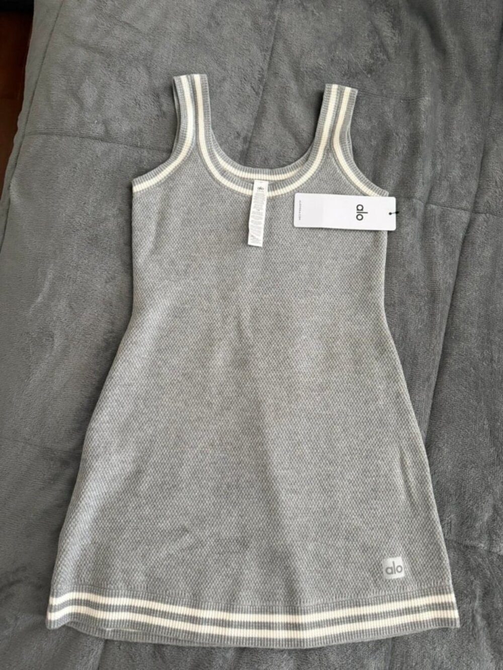 ALO Yoga Ribbed Sweater Knit Highline Dress Lunar Grey/White S - Picture 2 of 4